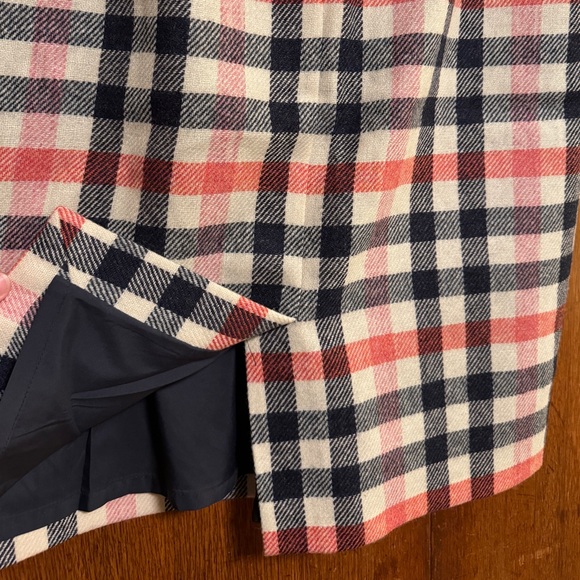 Unworn Boden wool pencil skirt US 12 cream navy salmon pink plaid - Picture 6 of 8